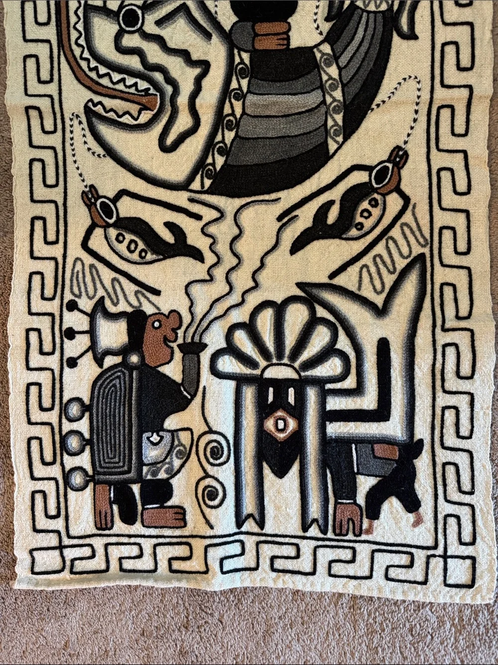 Embroidered Aztec Mayan Inca Hand Woven Tapestry